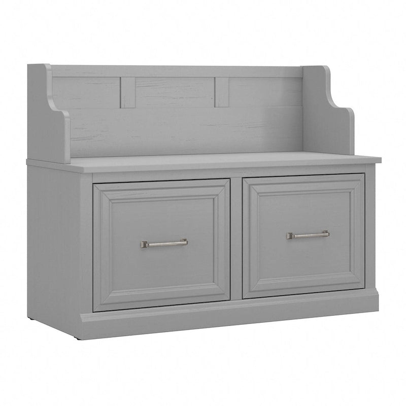 Transitional Entryway Storage Bench with Doors and Seat Back