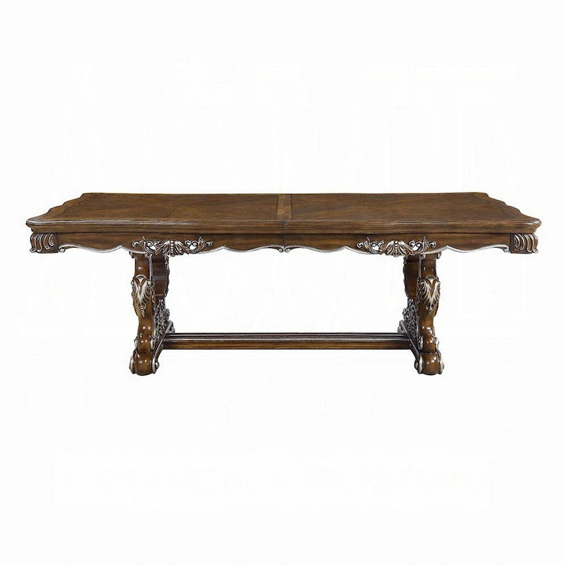 Extendable Dining Table Carved Silver Trim Classic Antique Oak