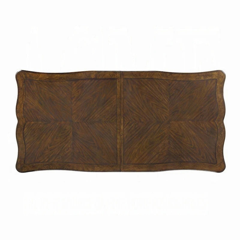 Table de salle à manger extensible en chêne antique classique, bordure argentée sculptée