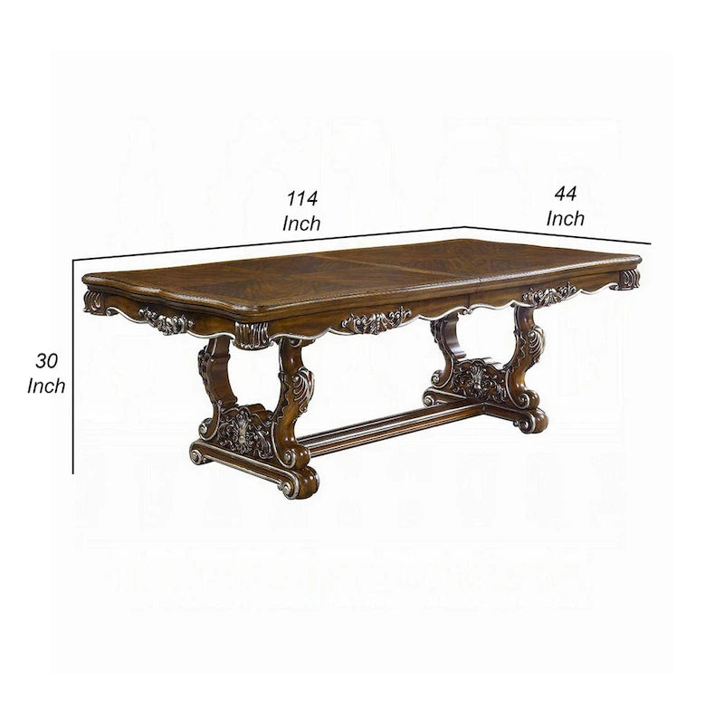 Extendable Dining Table Carved Silver Trim Classic Antique Oak