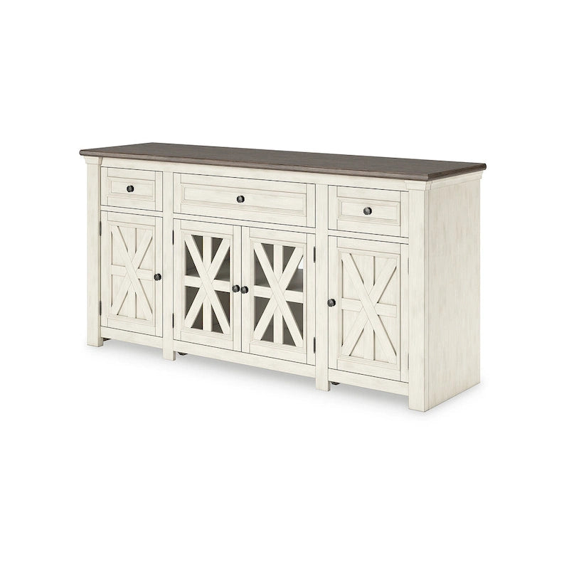 White Gray 73 Inch Farmhouse TV Stand for TVs up to 83 Inch