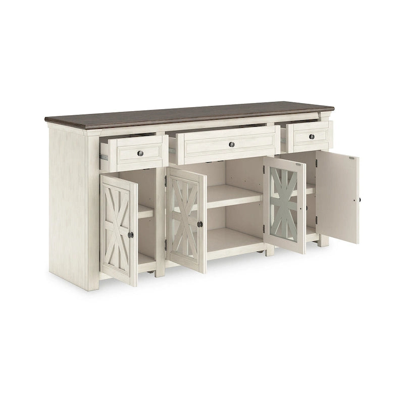 White Gray 73 Inch Farmhouse TV Stand for TVs up to 83 Inch