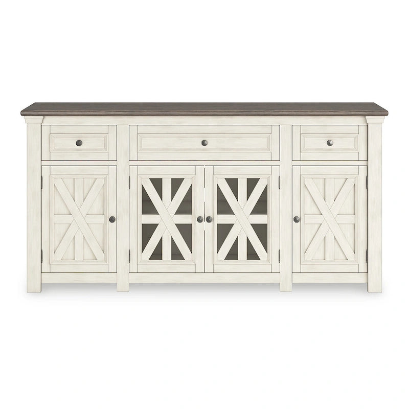 White Gray 73 Inch Farmhouse TV Stand for TVs up to 83 Inch