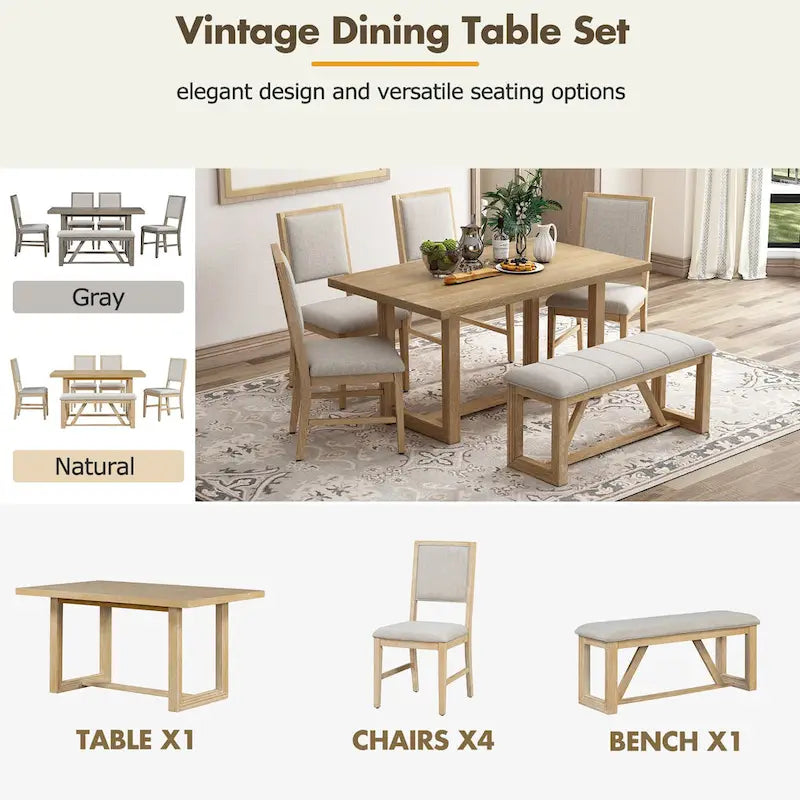 Acacia Wood Rectangular Dining Table with Carved Trestle Base, Oak Veneer Top
