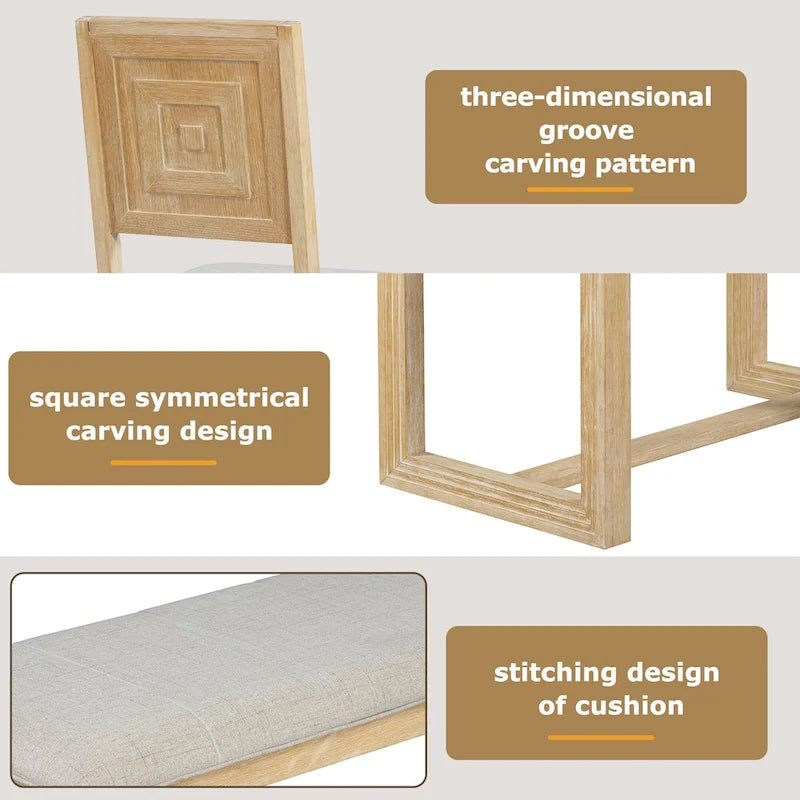 Table à manger rectangulaire en bois d'acacia avec piètement tréteau sculpté, plateau en placage de chêne