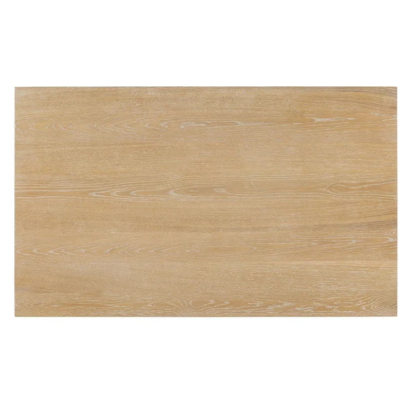 Table à manger rectangulaire en bois d'acacia avec piètement tréteau sculpté, plateau en placage de chêne