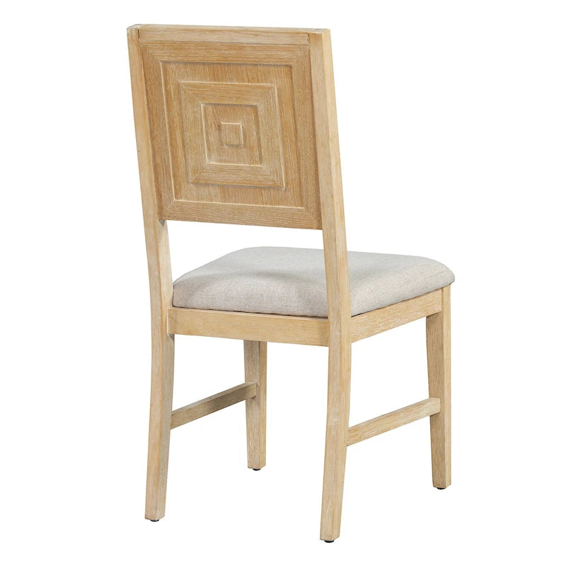 Table à manger rectangulaire en bois d'acacia avec piètement tréteau sculpté, plateau en placage de chêne