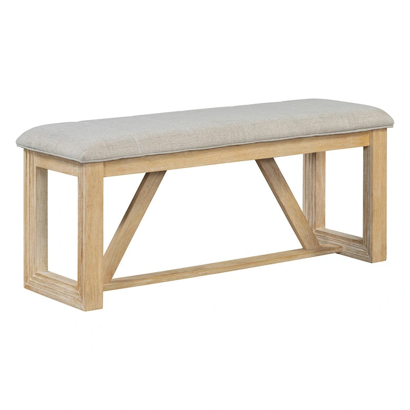 Table à manger rectangulaire en bois d'acacia avec piètement tréteau sculpté, plateau en placage de chêne