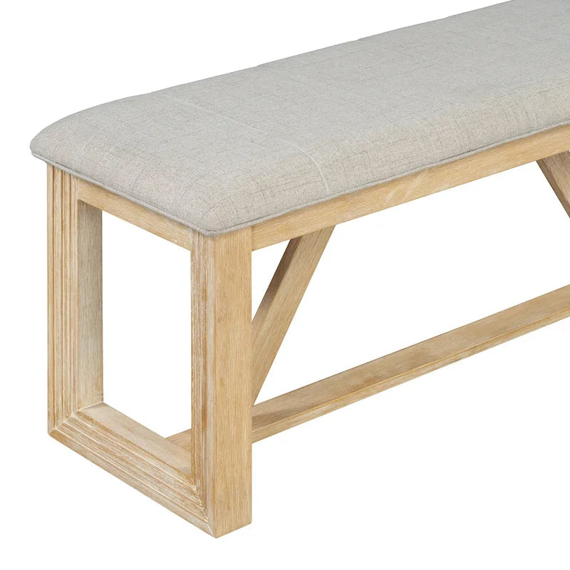Table à manger rectangulaire en bois d'acacia avec piètement tréteau sculpté, plateau en placage de chêne