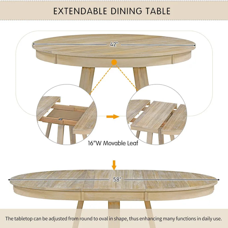 Table à manger ronde extensible avec pieds en croix style rétro champêtre
