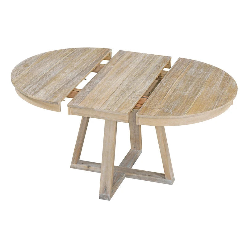 Table à manger ronde extensible avec pieds en croix style rétro champêtre