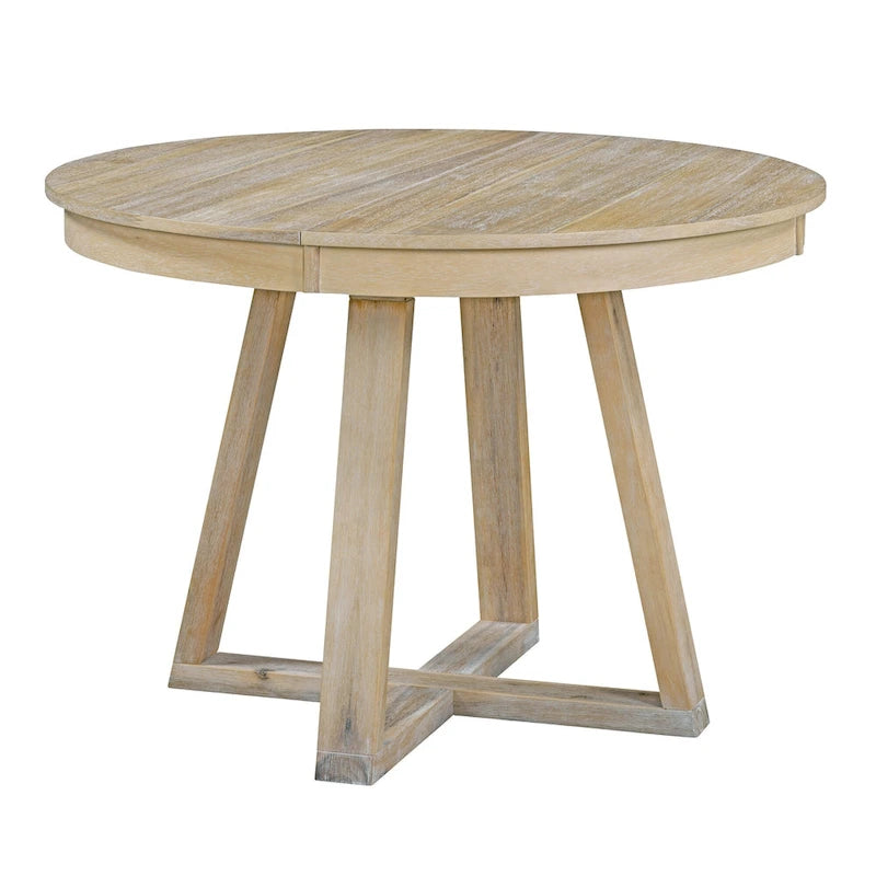 Table à manger ronde extensible avec pieds en croix style rétro champêtre