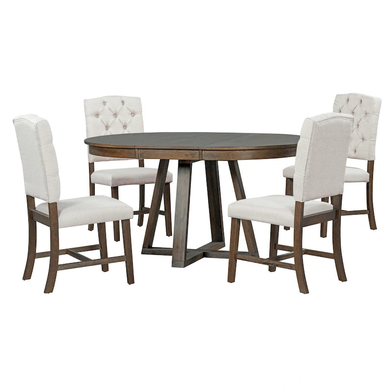 Table à manger ronde extensible avec pieds en croix style rétro champêtre