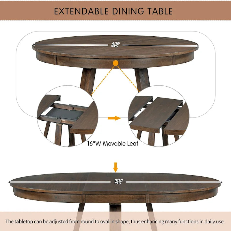Table à manger ronde extensible avec pieds en croix style rétro champêtre