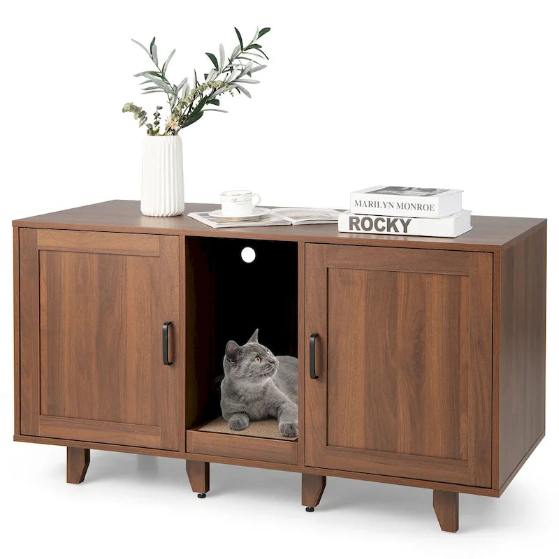 Cat Litter Box Enclosure Hidden Cat Washroom with 2 Doors