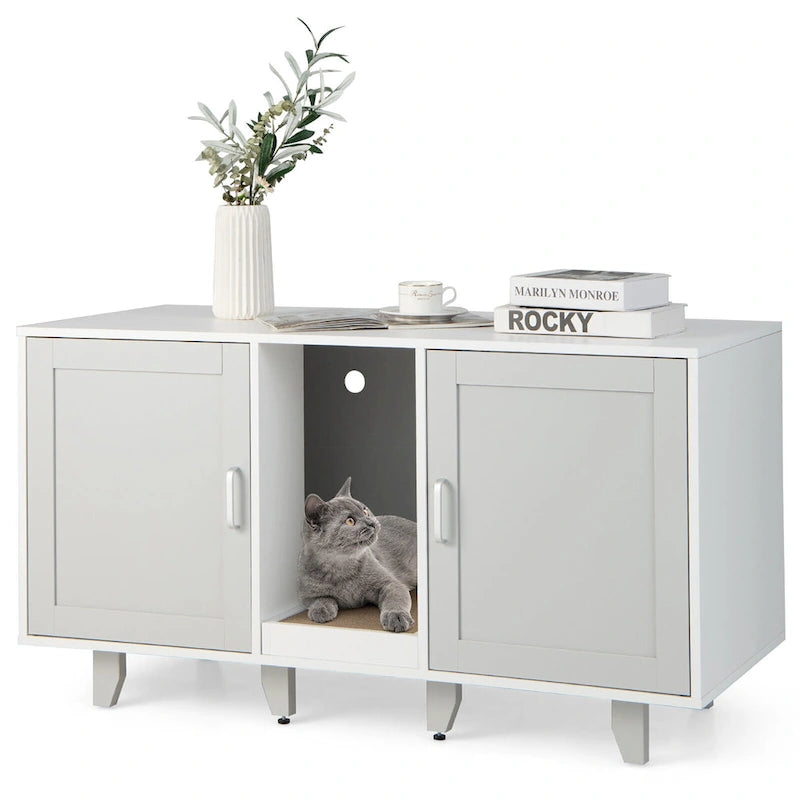 Gymax Cat Litter Box Enclosure Hidden Cat Washroom w/ 2 Doors