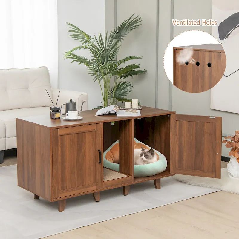 Cat Litter Box Enclosure Hidden Cat Washroom with 2 Doors