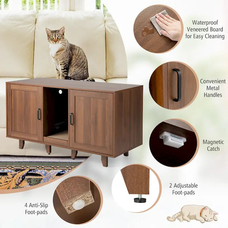 Meuble Cache-Litière pour Chat avec 2 Portes