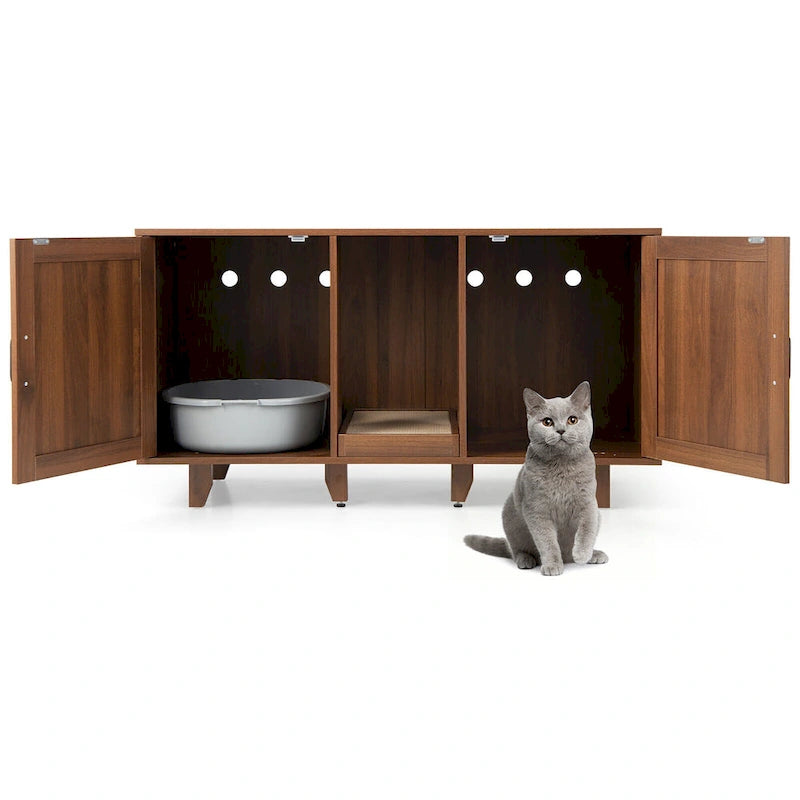 Meuble Cache-Litière pour Chat avec 2 Portes