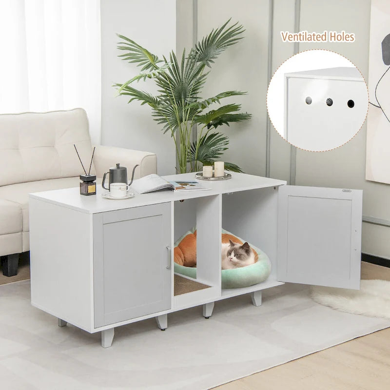 Meuble Cache-Litière pour Chat avec 2 Portes