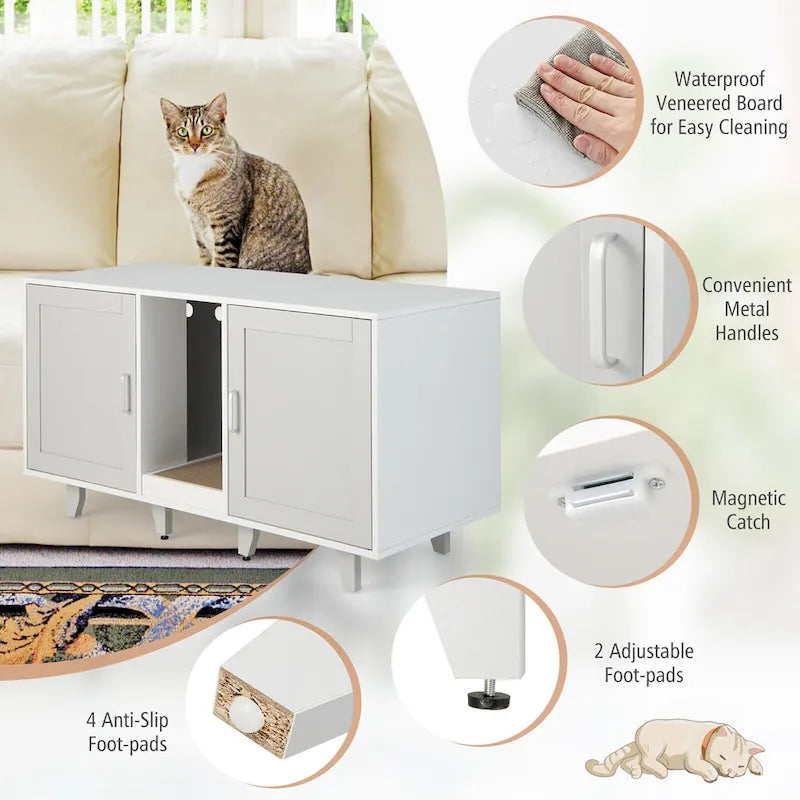 Meuble Cache-Litière pour Chat avec 2 Portes