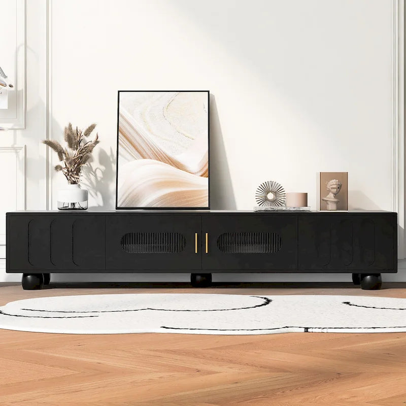 Modern TV Stand with Tempered Glass Doors Drawers and Storage for Living Room