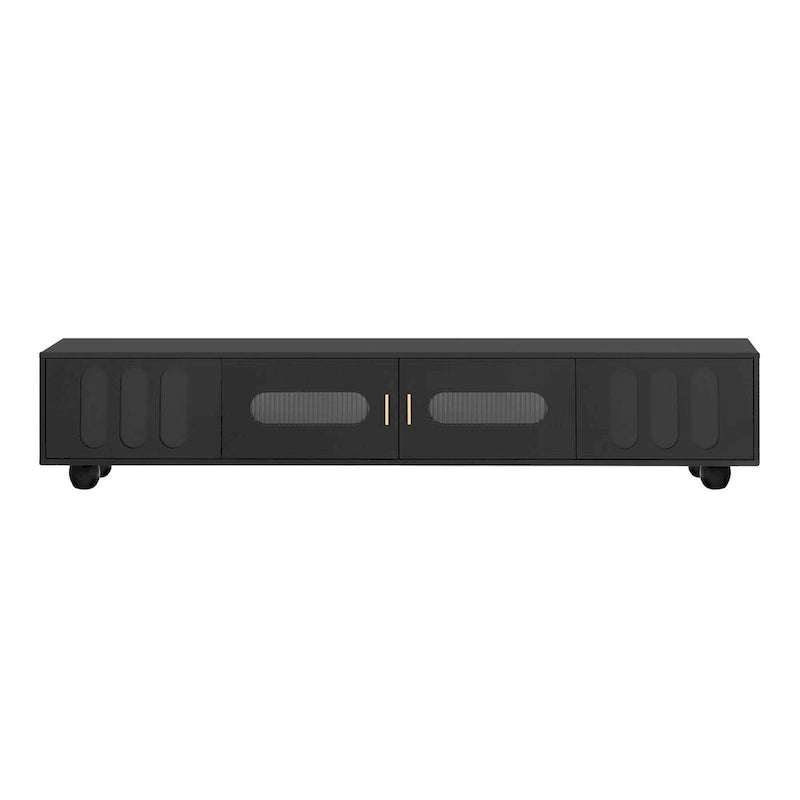 Modern TV Stand with Tempered Glass Doors Drawers and Storage for Living Room