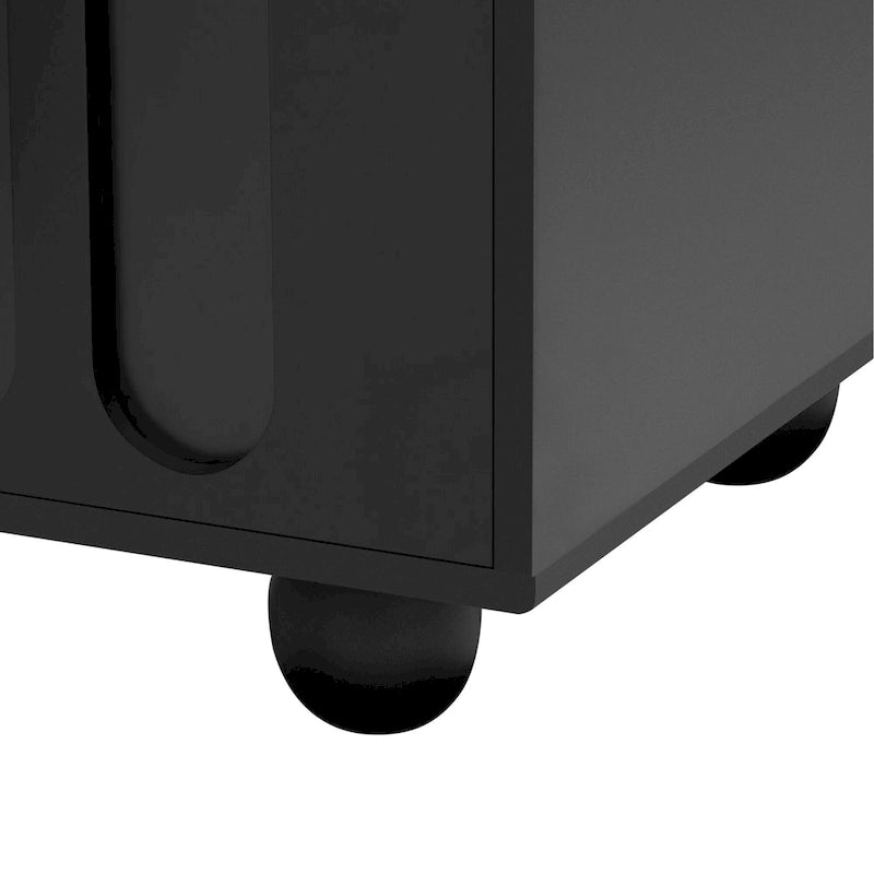 Meuble TV moderne avec portes en verre trempé, tiroirs et rangements pour salon