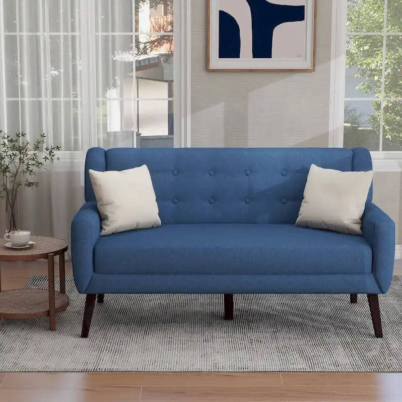 Tufted Linen Cotton 2-Seater Sofa Mid-Century Modern Style