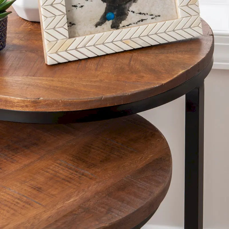 Table d'appoint gigogne ronde moderne en bois et métal pour salon