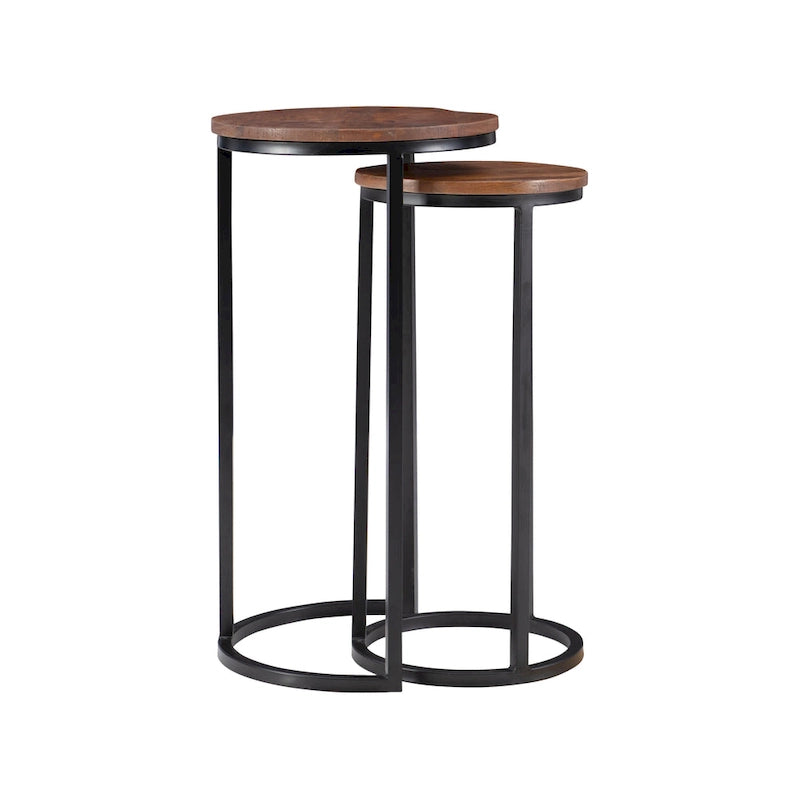 Table d'appoint gigogne ronde moderne en bois et métal pour salon