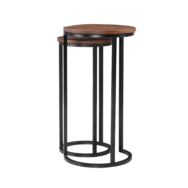 Table d'appoint gigogne ronde moderne en bois et métal pour salon