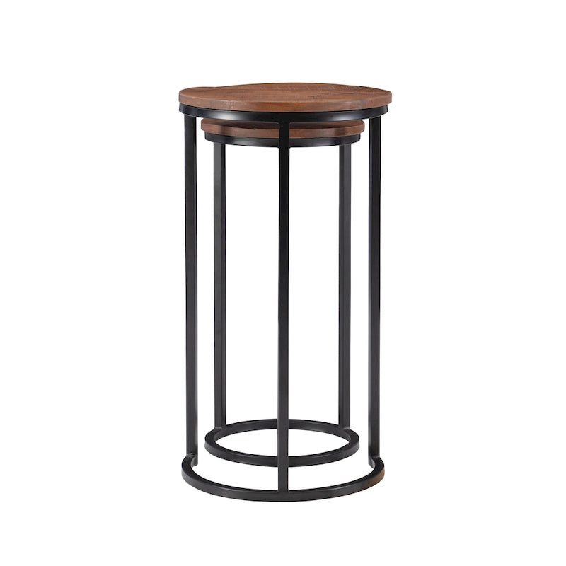 Table d'appoint gigogne ronde moderne en bois et métal pour salon