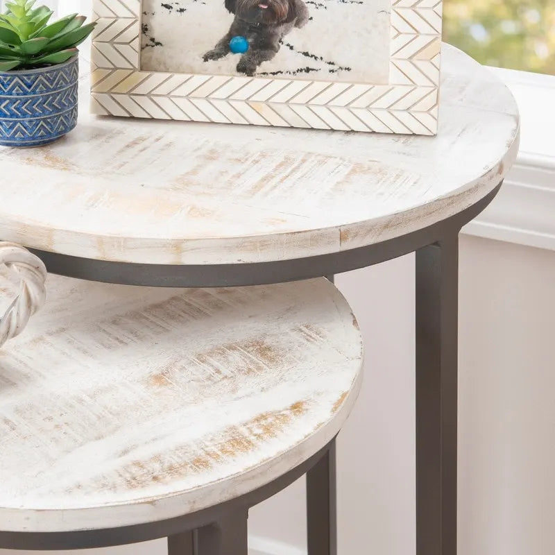 Table d'appoint gigogne ronde moderne en bois et métal pour salon