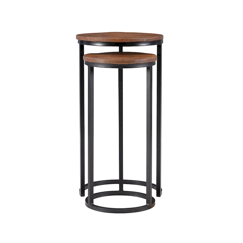 Table d'appoint gigogne ronde moderne en bois et métal pour salon