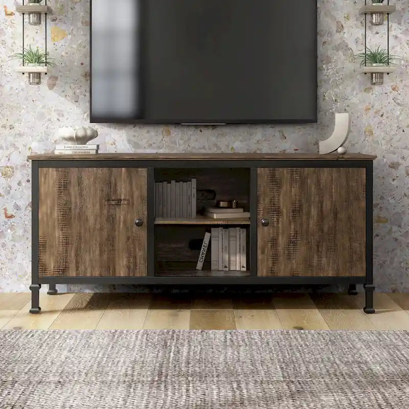 Rustic Oak 60-inch Wood Multi-functional Storage TV Console