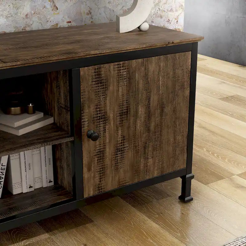 Rustic Oak 60-inch Wood Multi-functional Storage TV Console