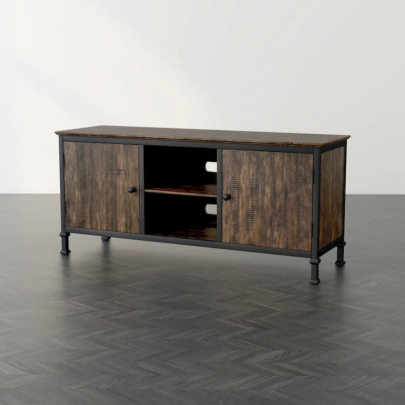 Rustic Oak 60-inch Wood Multi-functional Storage TV Console
