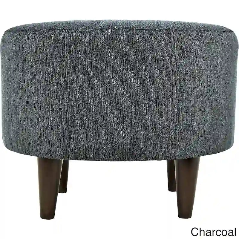 Pouf rembourré rond en tissu texturé avec pieds en bois espresso