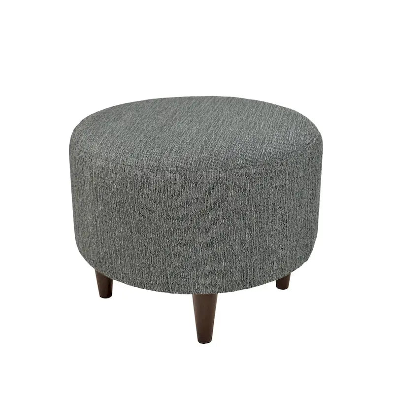 Pouf rembourré rond en tissu texturé avec pieds en bois espresso