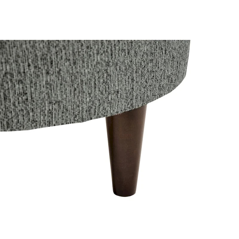 Round Upholstered Ottoman with Textured Fabric and Espresso Wood Legs