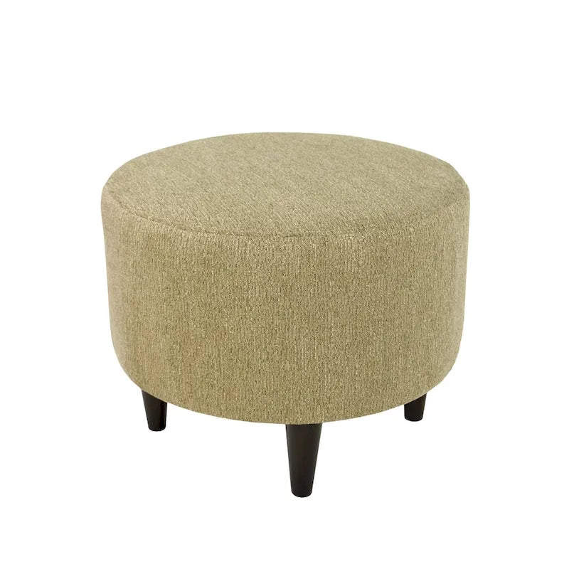 Pouf rembourré rond en tissu texturé avec pieds en bois espresso