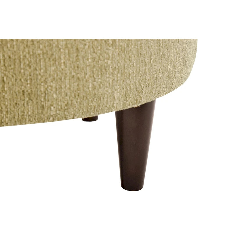 Pouf rembourré rond en tissu texturé avec pieds en bois espresso