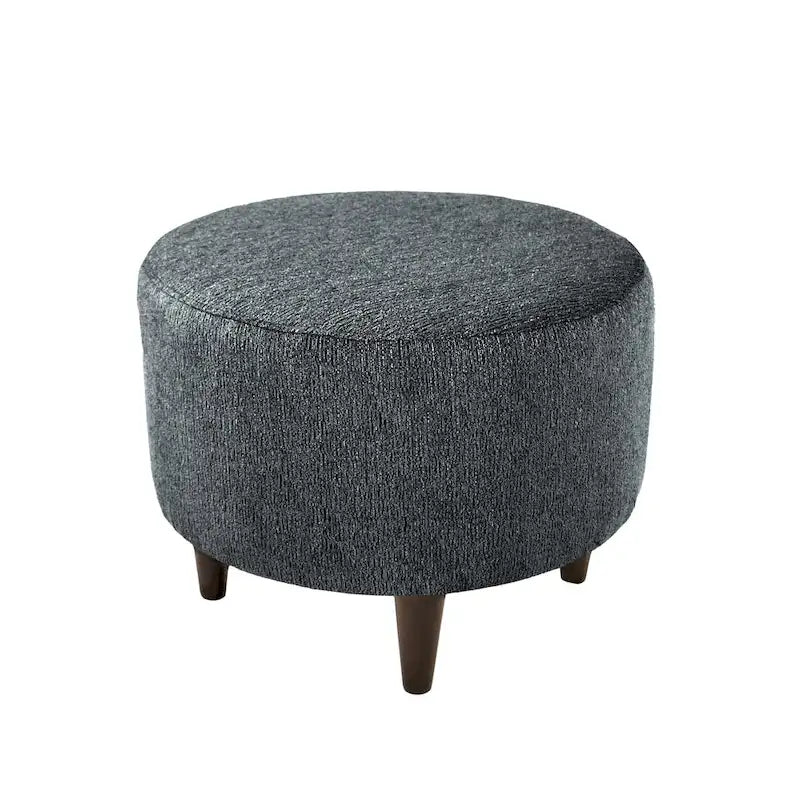 Pouf rembourré rond en tissu texturé avec pieds en bois espresso
