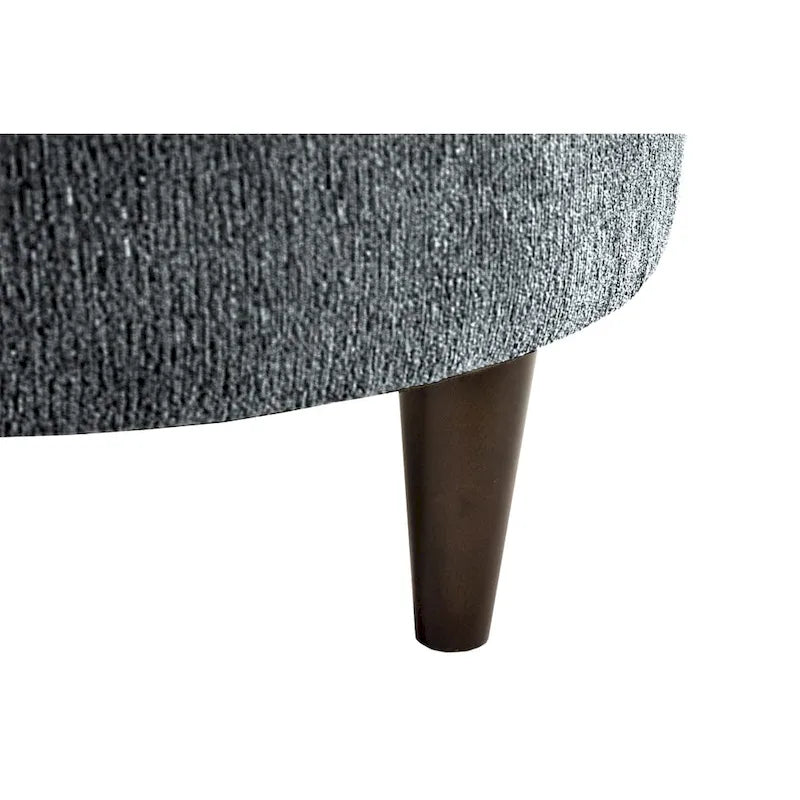 Pouf rembourré rond en tissu texturé avec pieds en bois espresso
