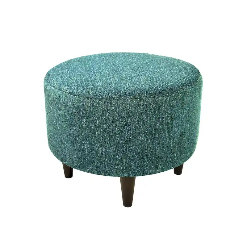 Pouf rembourré rond en tissu texturé avec pieds en bois espresso