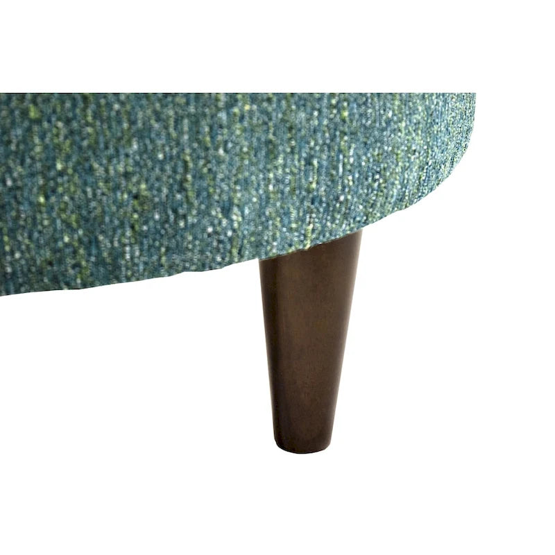 Pouf rembourré rond en tissu texturé avec pieds en bois espresso