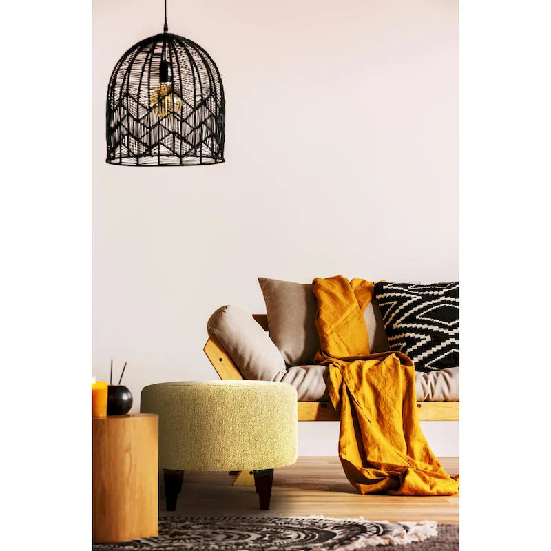 Pouf rembourré rond en tissu texturé avec pieds en bois espresso