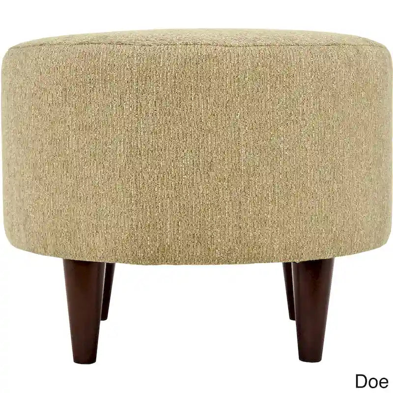Pouf rembourré rond en tissu texturé avec pieds en bois espresso