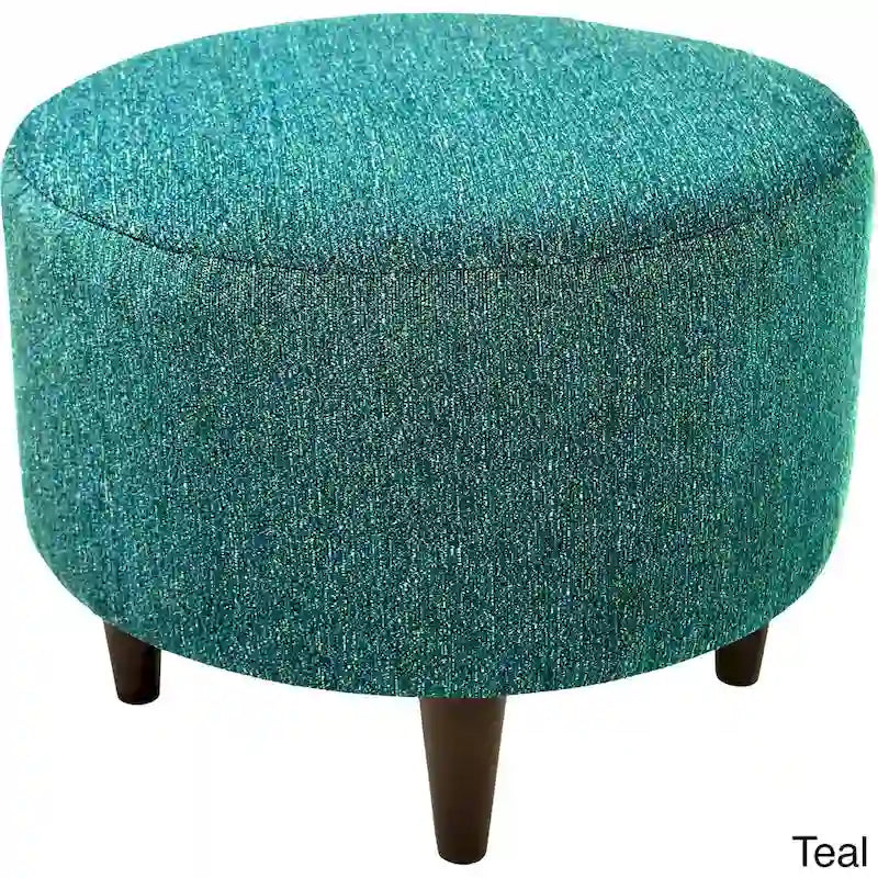 Pouf rembourré rond en tissu texturé avec pieds en bois espresso